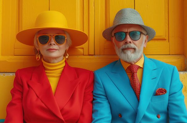 Couple avec lunettes de soleil, chapeau